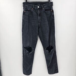 American eagle mom jeans 6 black denim distressed ripped knee